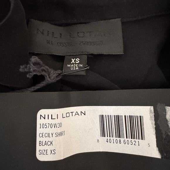 NWT Nili Lotan Black Silk Cecily Ruffle Front Blouse Top XS Button Romantic - Picture 10 of 11